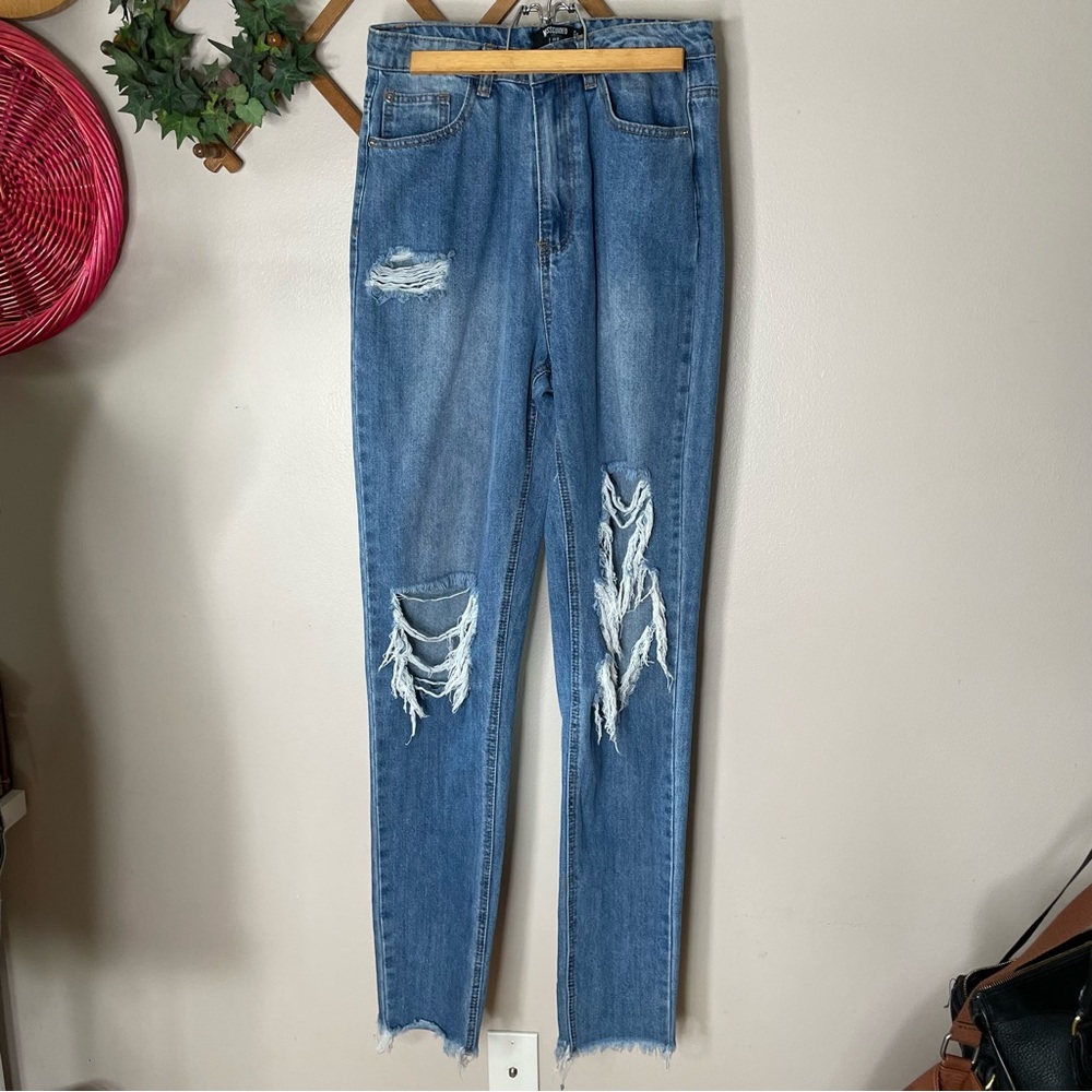 Missguided distressed high waist skinny jeans tall